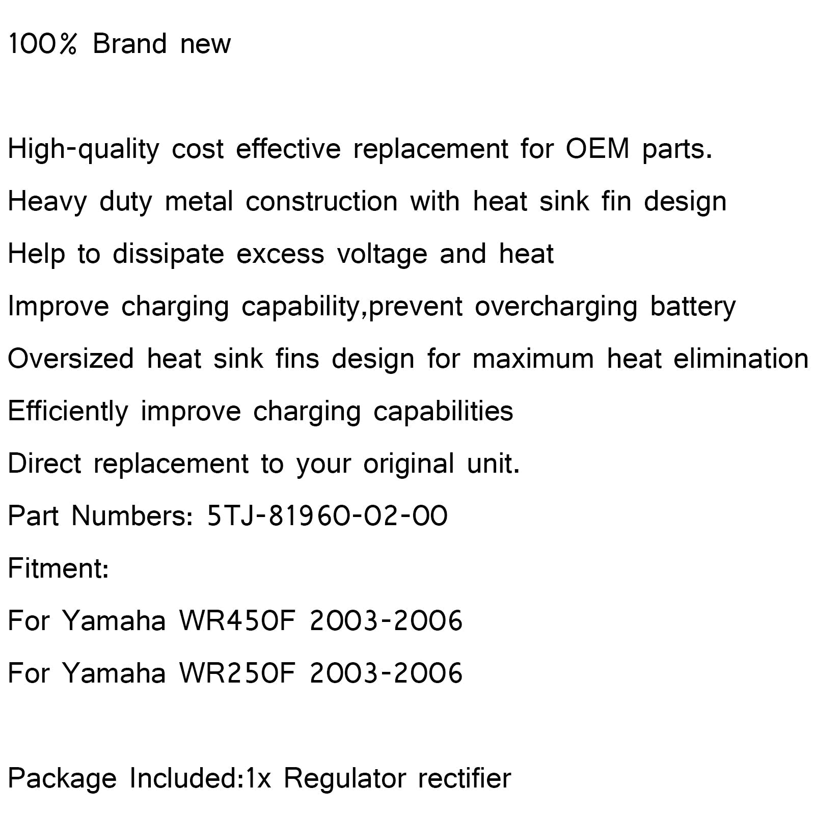 Voltage Regulator Rectifier For Yamaha WR250F WR450F 2003-2006 5TJ-81960-02-00 Generic