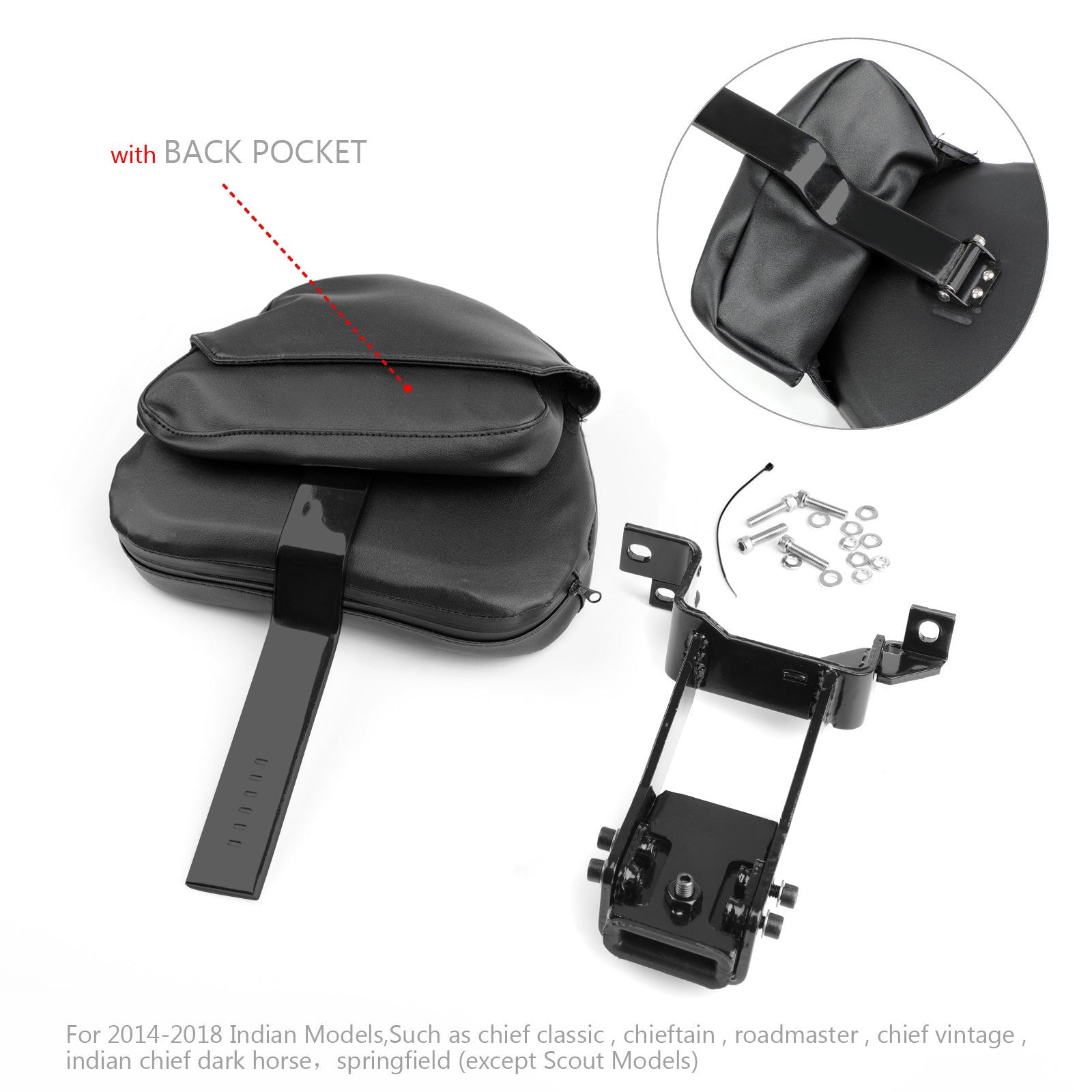 2014-2018 Indian Models | Such as chief classic | chieftain | roadmaster | chief vintage Plug-In Driver Backrest + Mounting Kit Generic