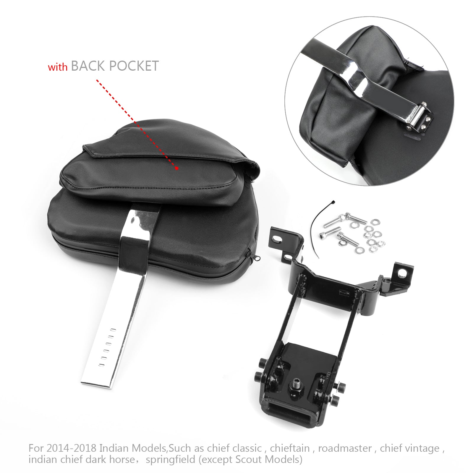2014-2018 Indian Models | Such as chief classic | chieftain | roadmaster | chief vintage Plug-In Driver Backrest + Mounting Kit Generic