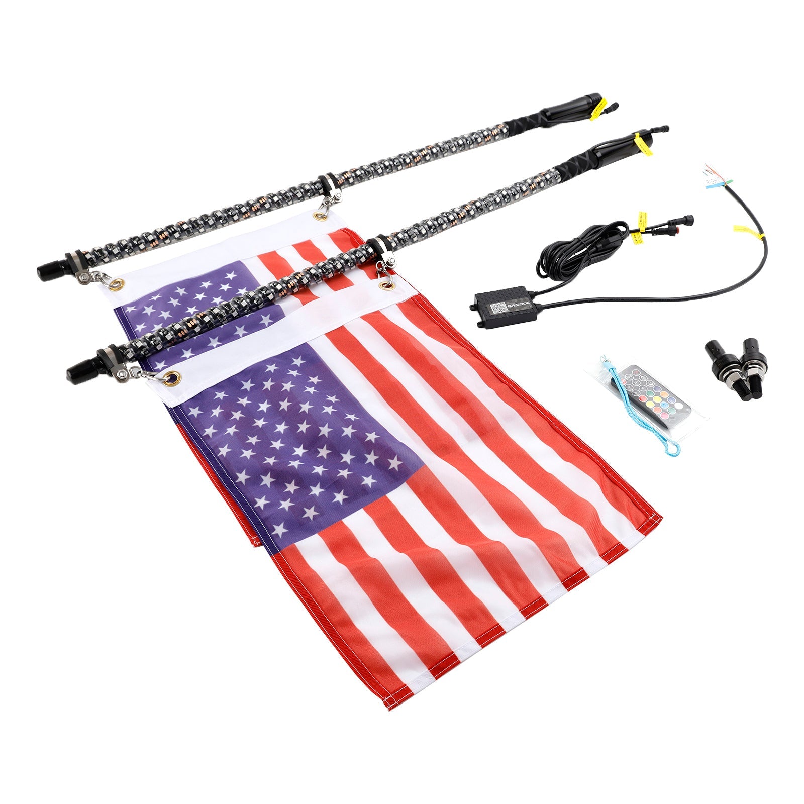 Ford F150 F250 F350 2X 3ft RGB LED Whip Lights Antenna W/ Flag Remote Control