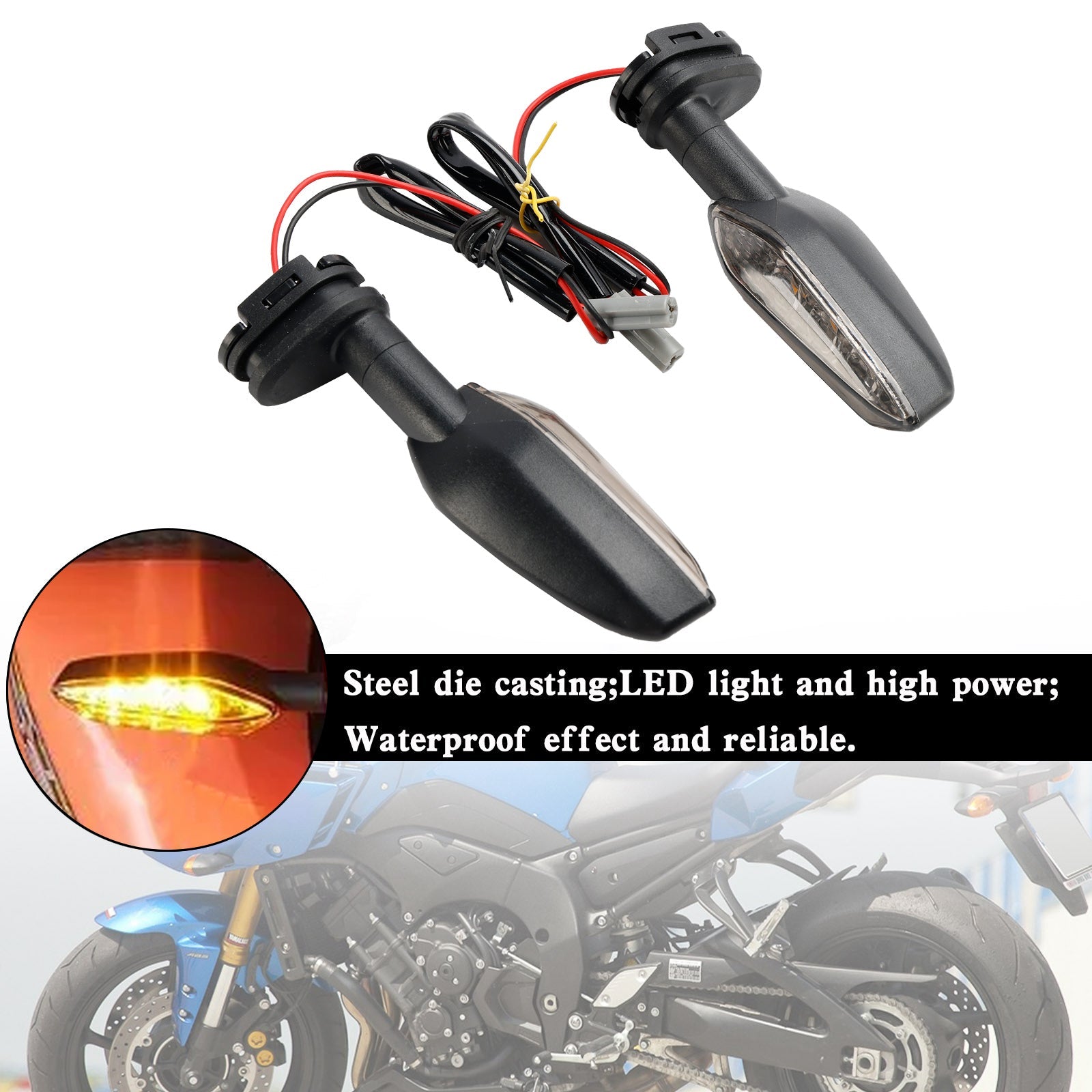 LED Turn Signal Lights Amber Indicator Lamps For Yamaha FZ6R 2009-2018