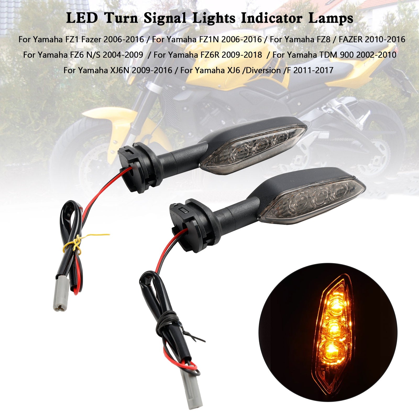 LED Turn Signal Lights Amber Indicator Lamps For Yamaha XJ6N 2009-2016