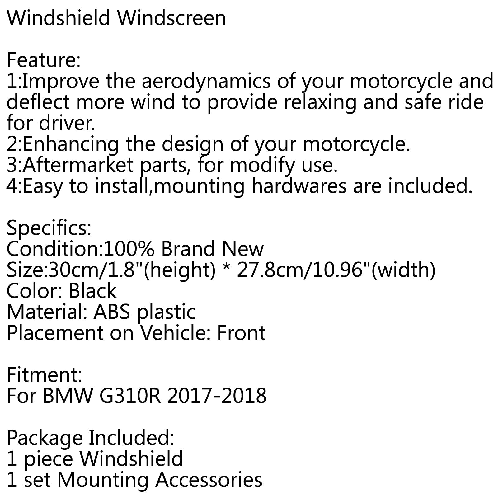 2017-2018 BMW G310R New Motobike ABS Plastic Windshield Windscreen Generic