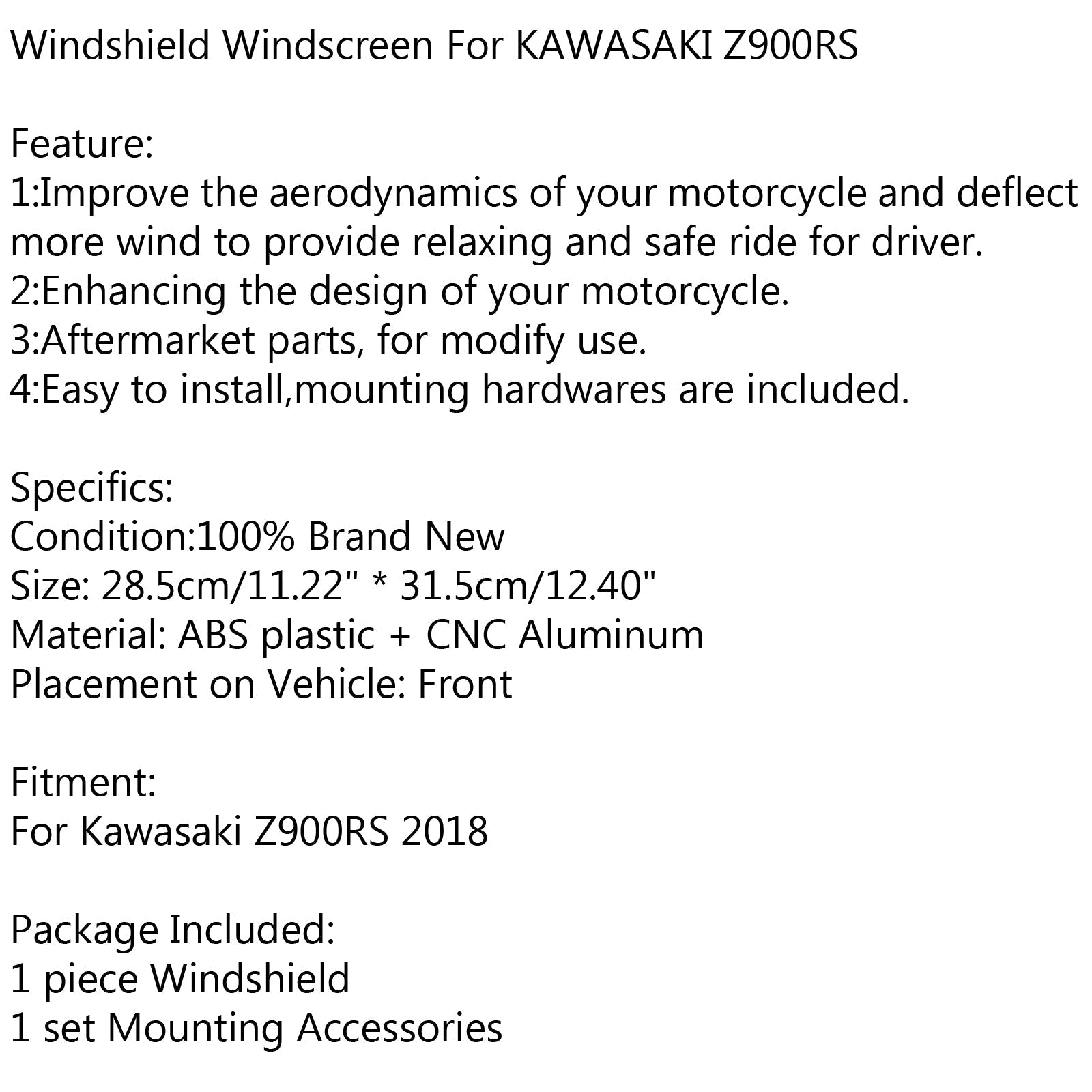 2018 Kawasaki Z900RS ABS Windscreen Windshield Cafe Racer Wind Protector for Generic