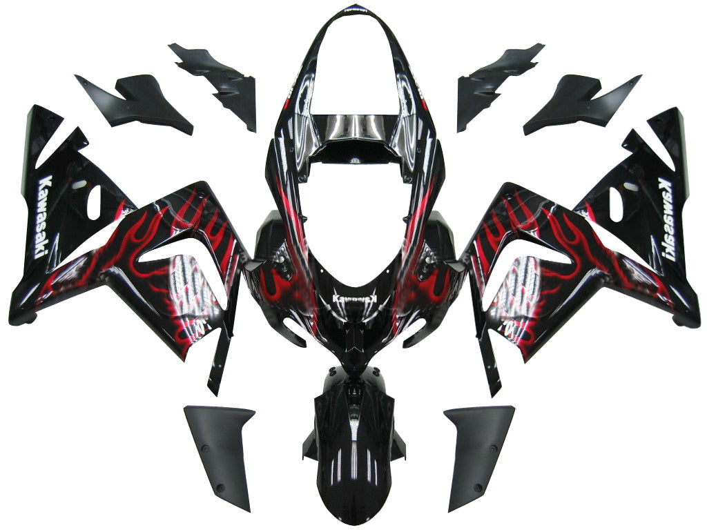 2004-2005 Kawasaki ZX 10R Black & Red Flame Racing Fairings Generic