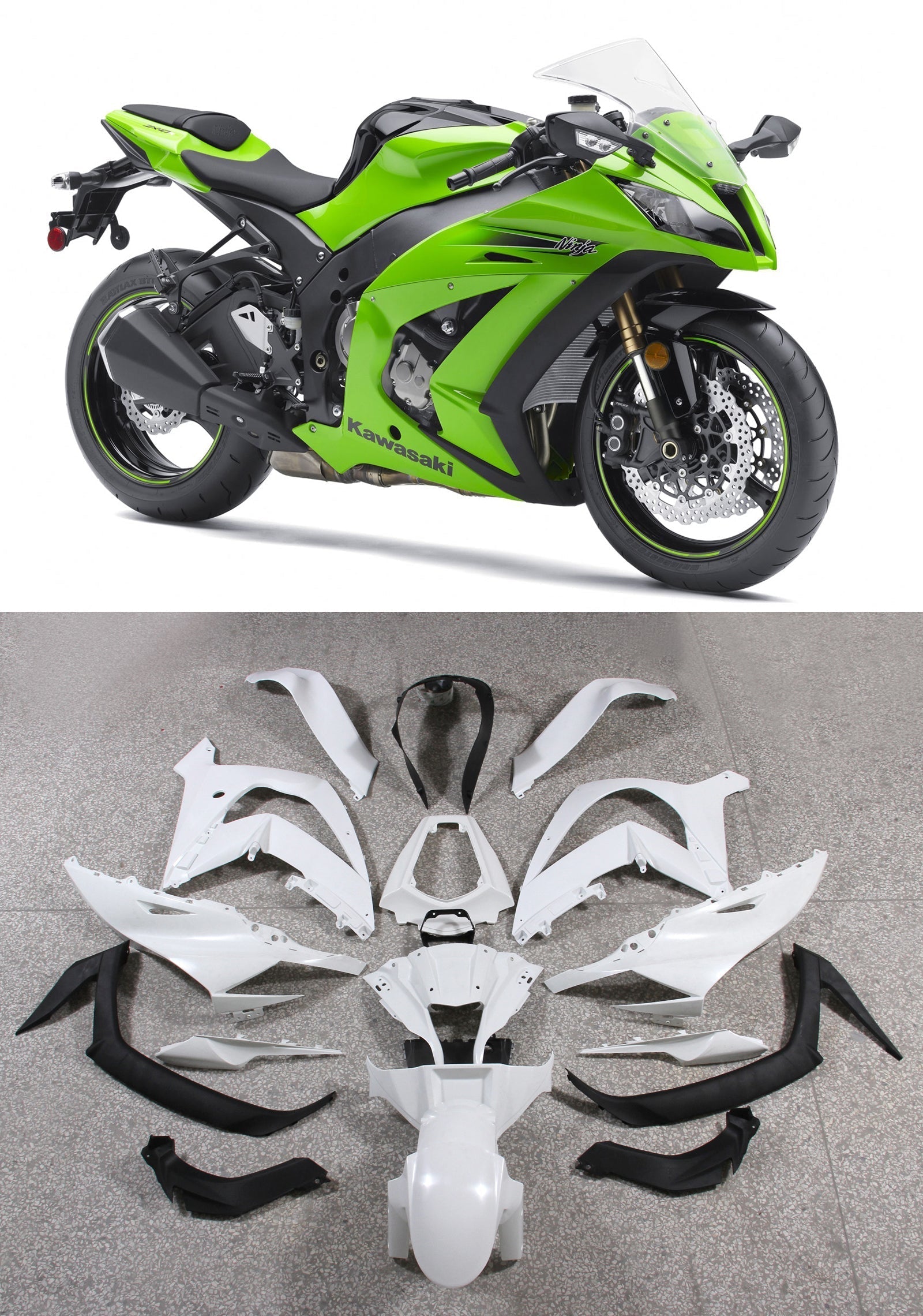 2011-2015 Ninja ZX10R Green Bodywork Fairing ABS Injection Molded Plastics Set 3# Generic