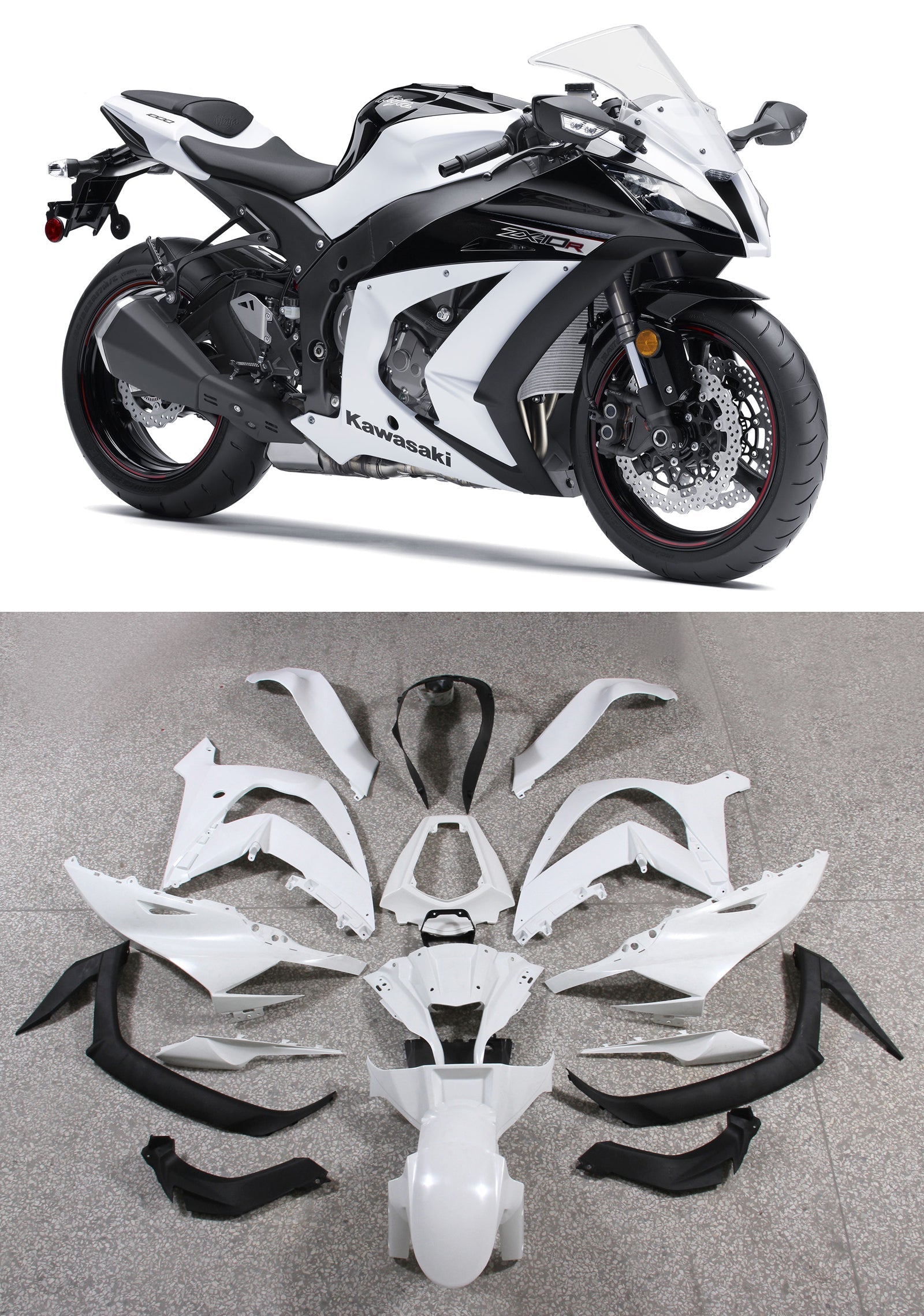 2011-2015 Ninja ZX10R White Bodywork Fairing ABS Injection Molded Plastics Set 6# Generic