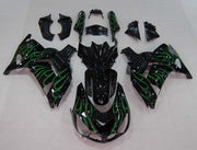 2006-2010 Kawasaki ZX14R Amotopart Fairings Black & Green Flame Ninja Racing