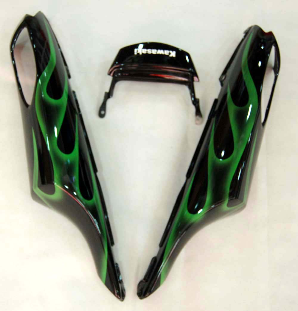 2006-2010 Kawasaki ZX14R Amotopart Fairings Black & Green Flame Ninja Racing