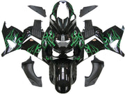 2006-2011 Ninja ZX14R Black & Green Flame Bodywork Fairing ABS Injection Molded Plastics Set 10# Generic