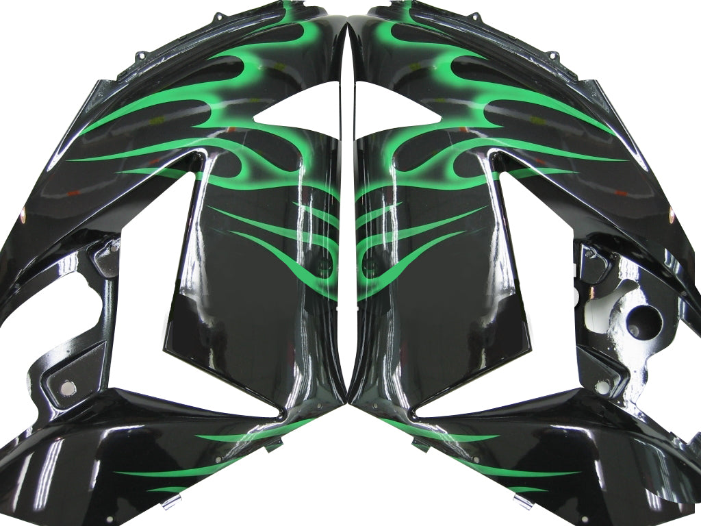 2006-2011 Ninja ZX14R Black & Green Flame Bodywork Fairing ABS Injection Molded Plastics Set 10# Generic