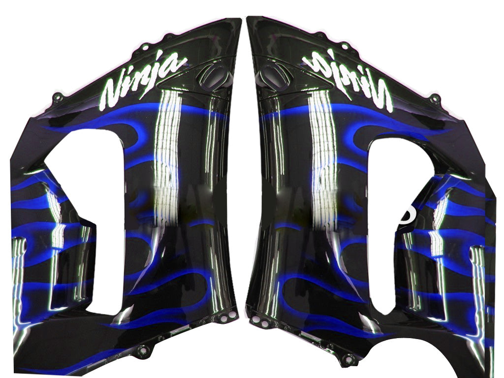2005-2006 Kawasaki ZX6R 636 Fairings Black & Blue Flame Ninja Racing Generic
