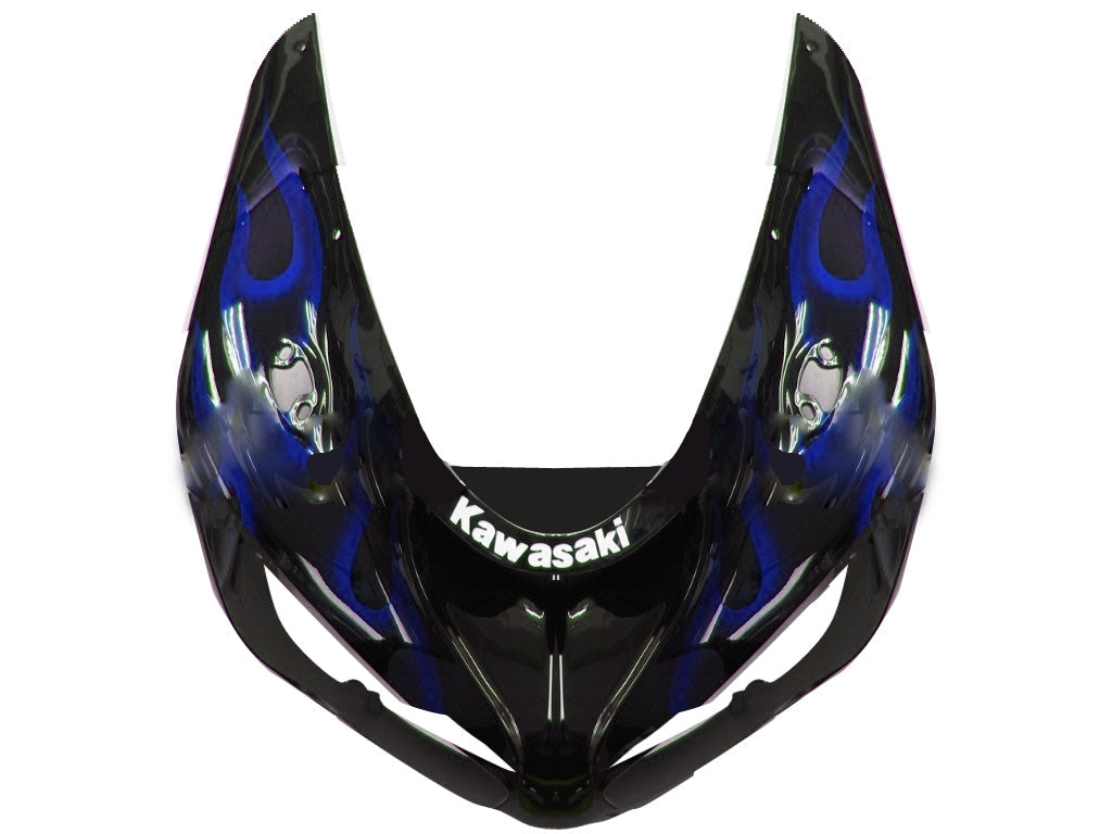 2005-2006 Kawasaki ZX6R 636 Fairings Black & Blue Flame Ninja Racing Generic