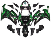 2005-2006 Kawasaki ZX6R 636 Fairings Black & Green Flame Ninja Racing Generic