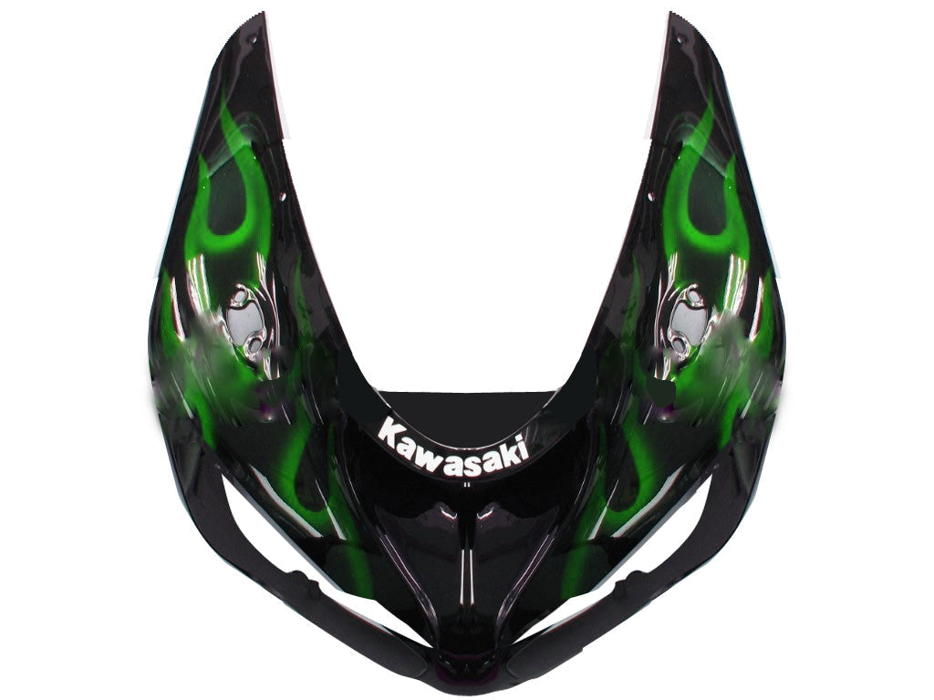 2005-2006 Kawasaki ZX6R 636 Fairings Black & Green Flame Ninja Racing Generic