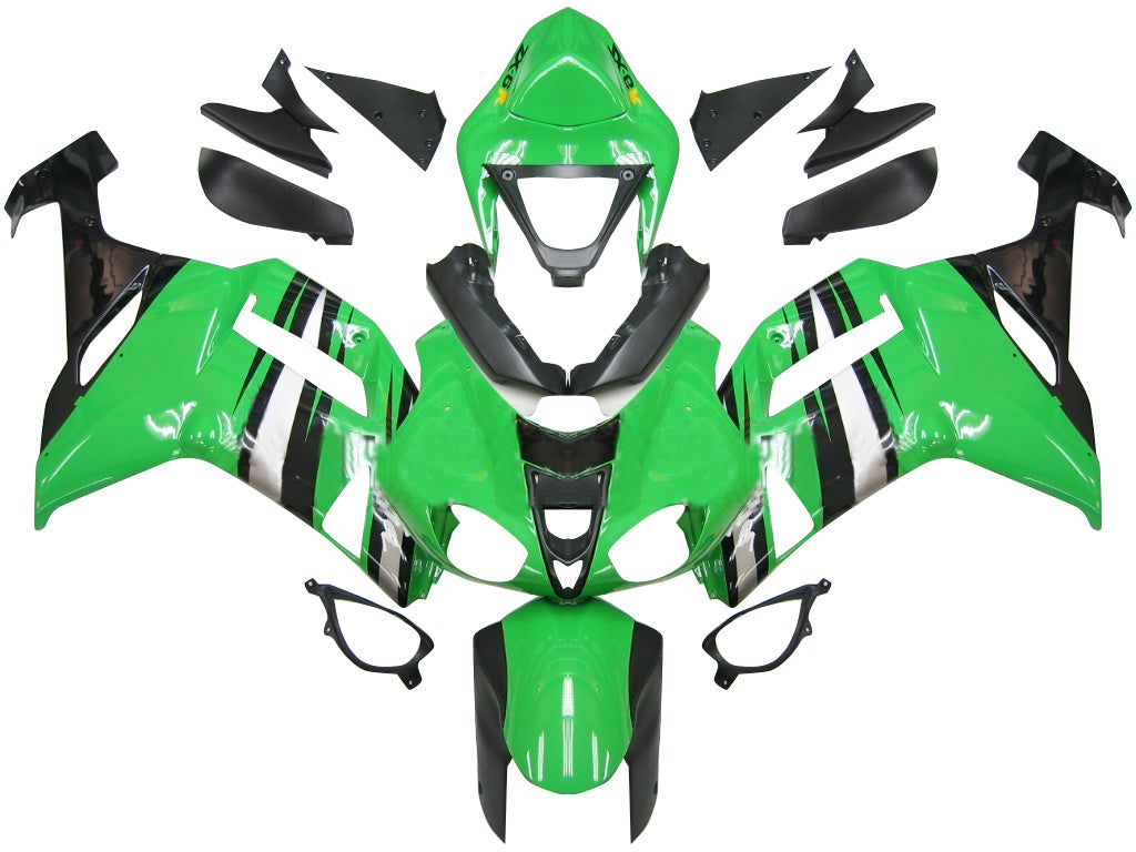 2007-2008 Kawasaki ZX6R ZX636 Fairings Green Black Silver Ninja ZX6R Racing Generic