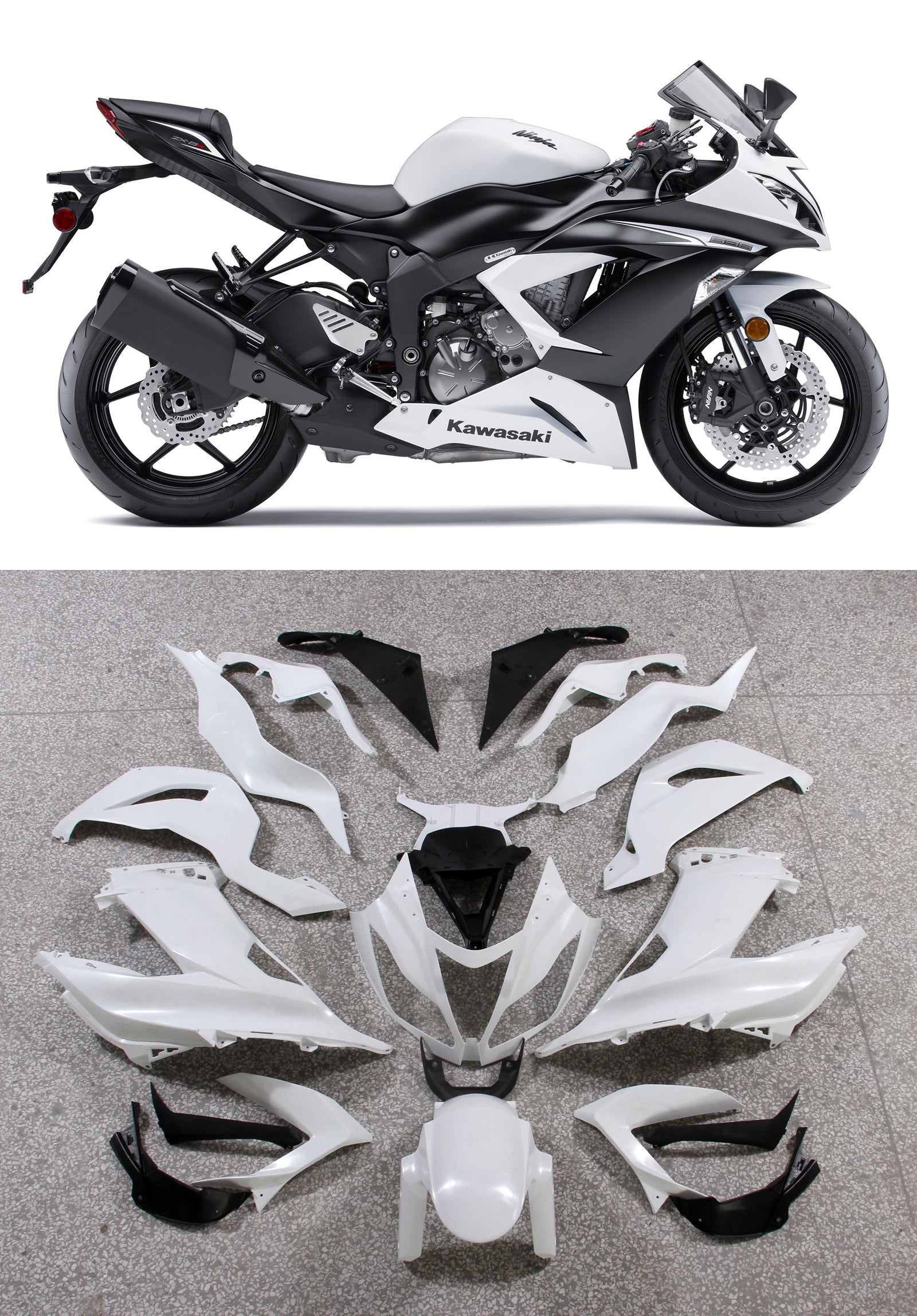 2013-2018 Kawasaki ZX6R 636 Fairings White Ninja Racing Generic