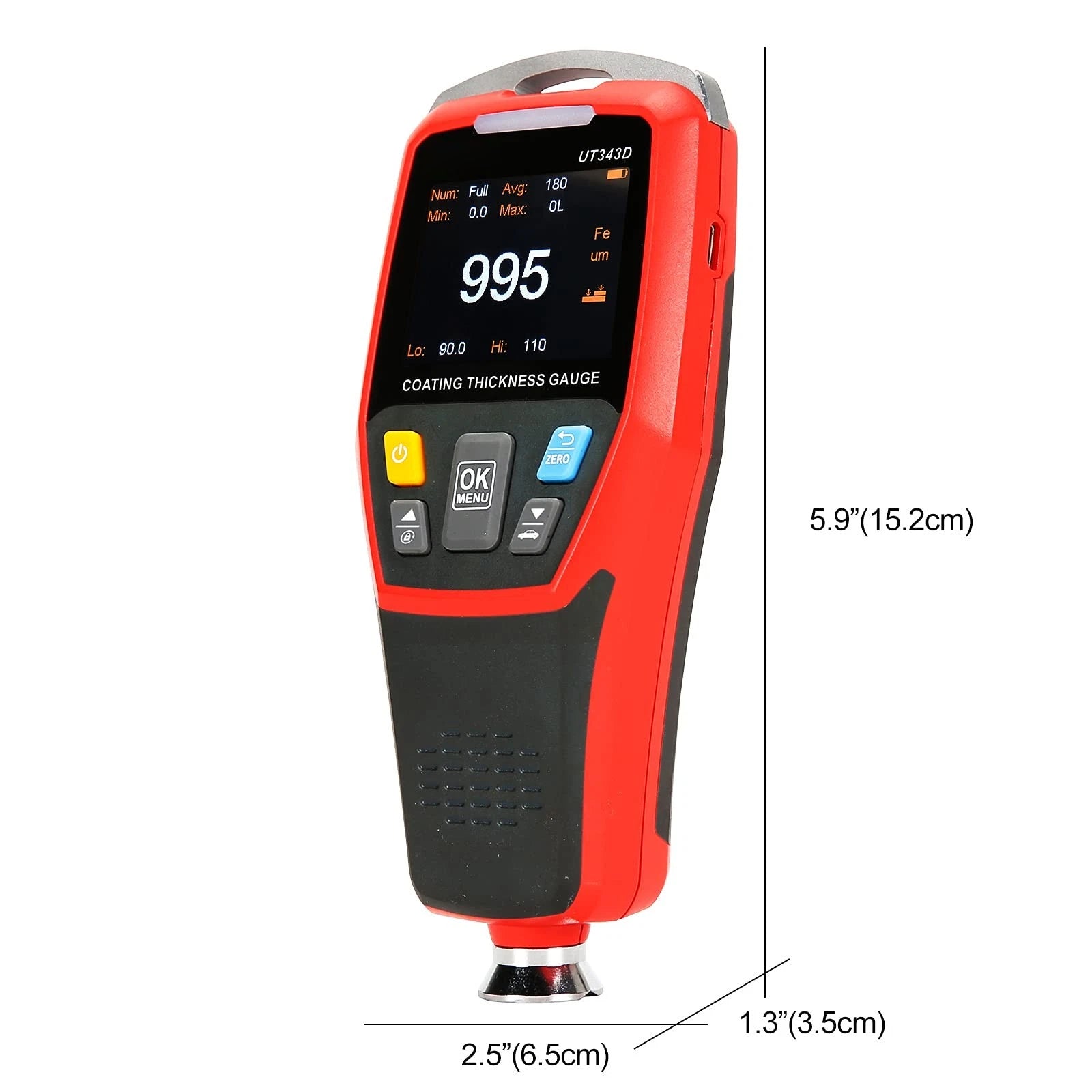 UT343D Digital Coating Thickness Gauge Meter Tester Range 0 to 1250um
