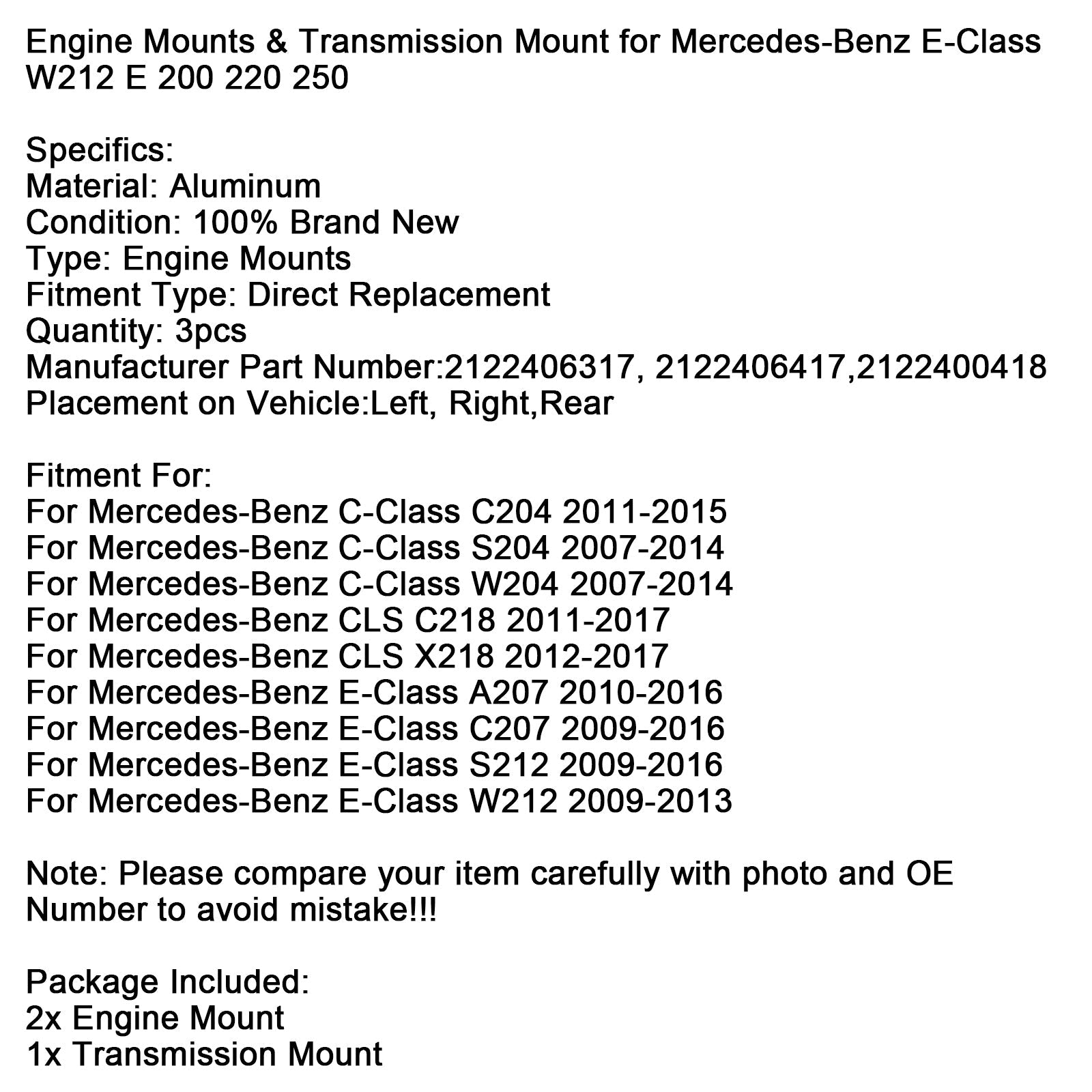 2007-2014 Mercedes-Benz C-Class S204 3x Engine Mounts & Transmission Mount 2122406417 2122400418