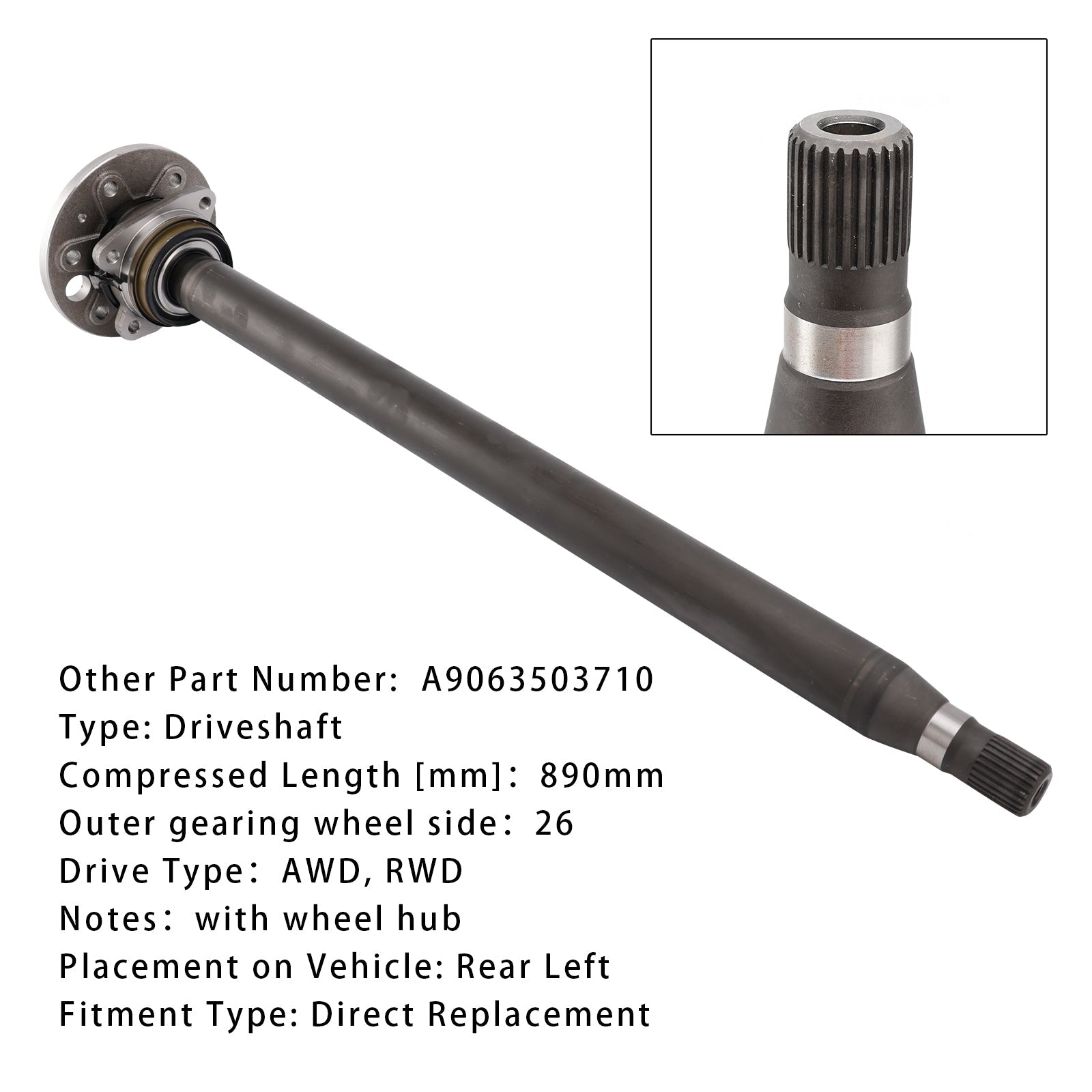 2016-2018 Mercedes-Benz Sprinter 3.5-T B906 314 CDI 4x4 2.1 Chassis Cab Rear Left Drive Shaft Propshaft A9063503710
