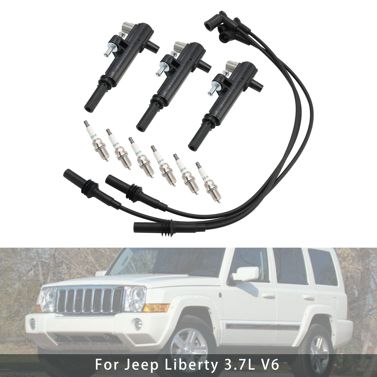 2009-2010 Dodge Dakota V6 3.7L 3x Ignition Coil+6x Spark Plug+3x Wire UF640