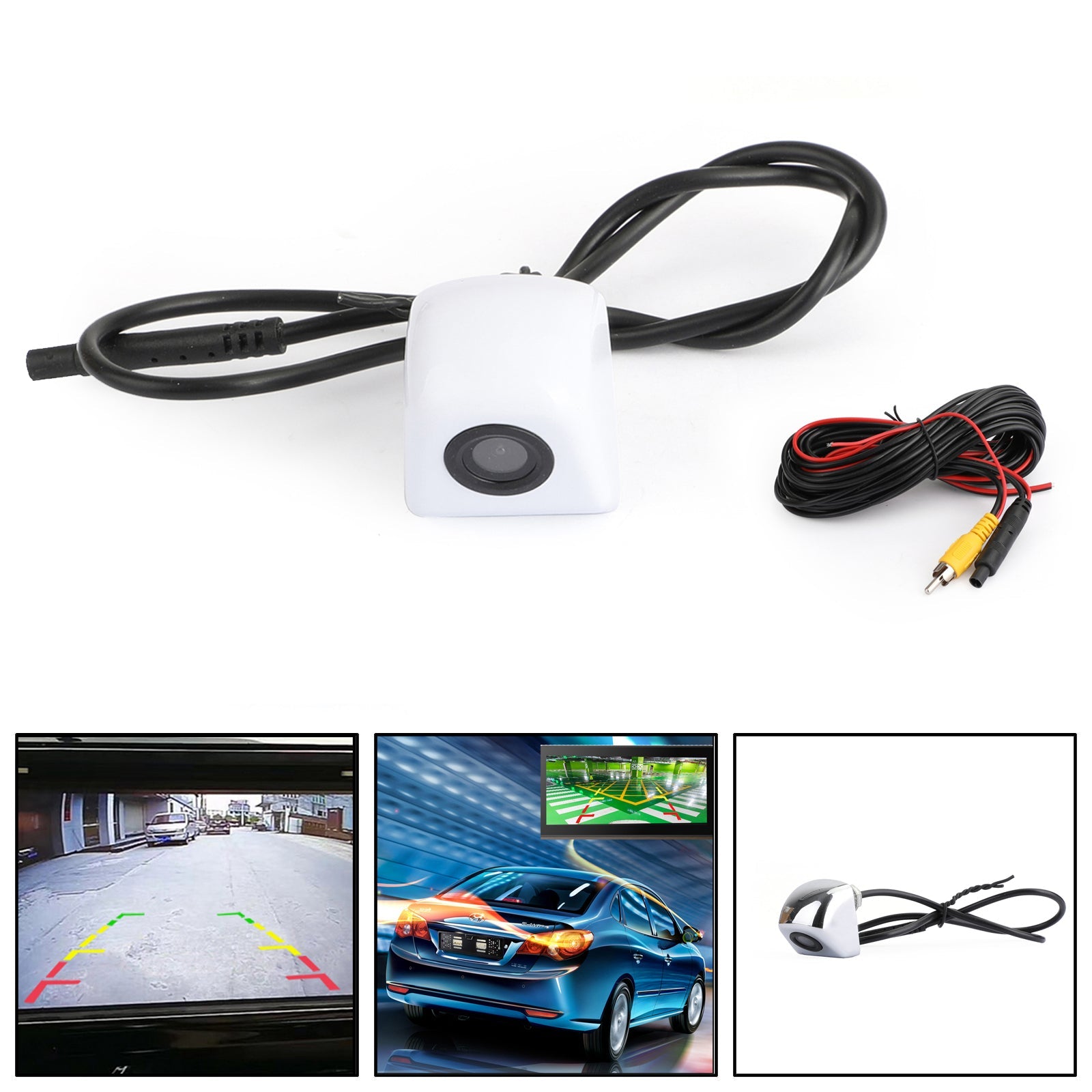 Universal 170掳Auto Reverse Backup Camera Parking CDD CMOS Night White