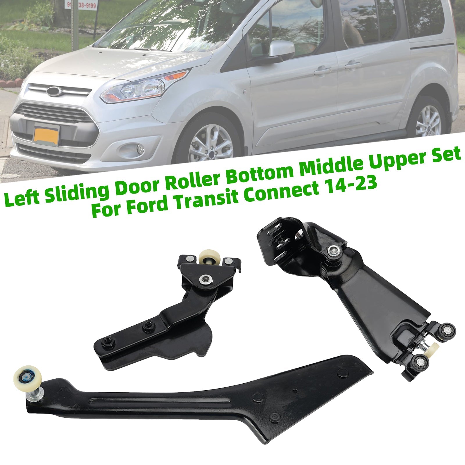 Left Sliding Door Roller Bottom Middle Upper Set For Ford Transit Connect