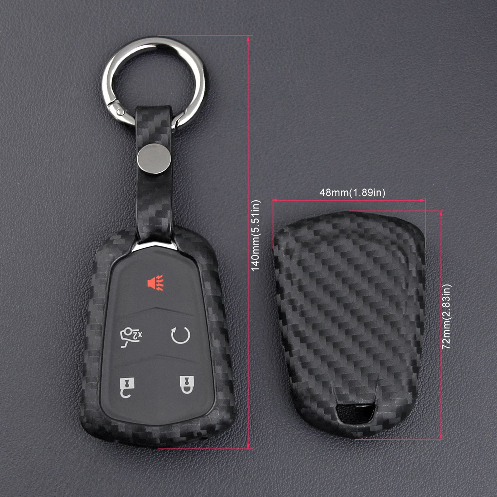 Leather Silicone Car Key Case Cover With Buckle For Cadillac