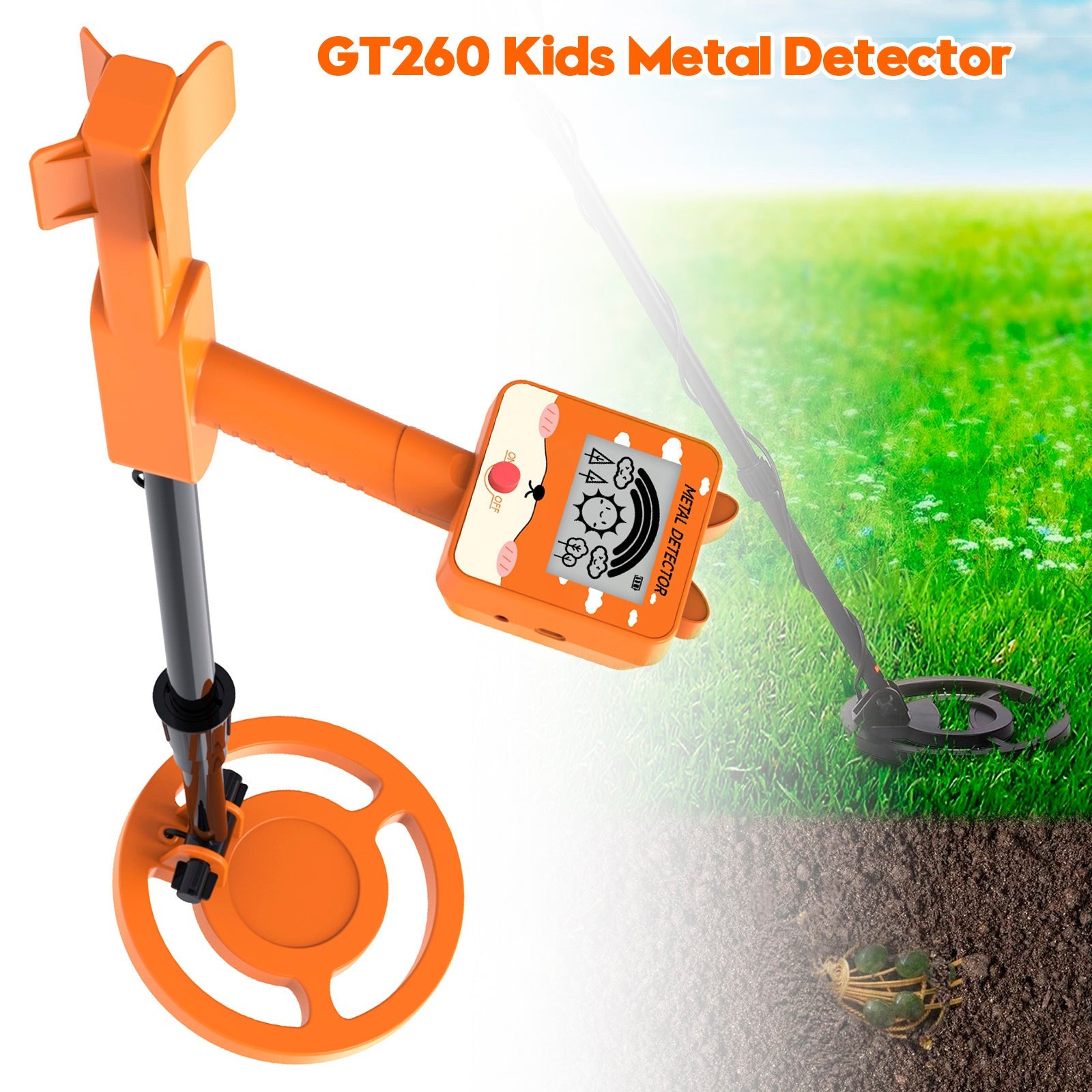 GT260 Kids Child Treasure Seeker Beginners Metal Detector Waterproof 6.3" Coil