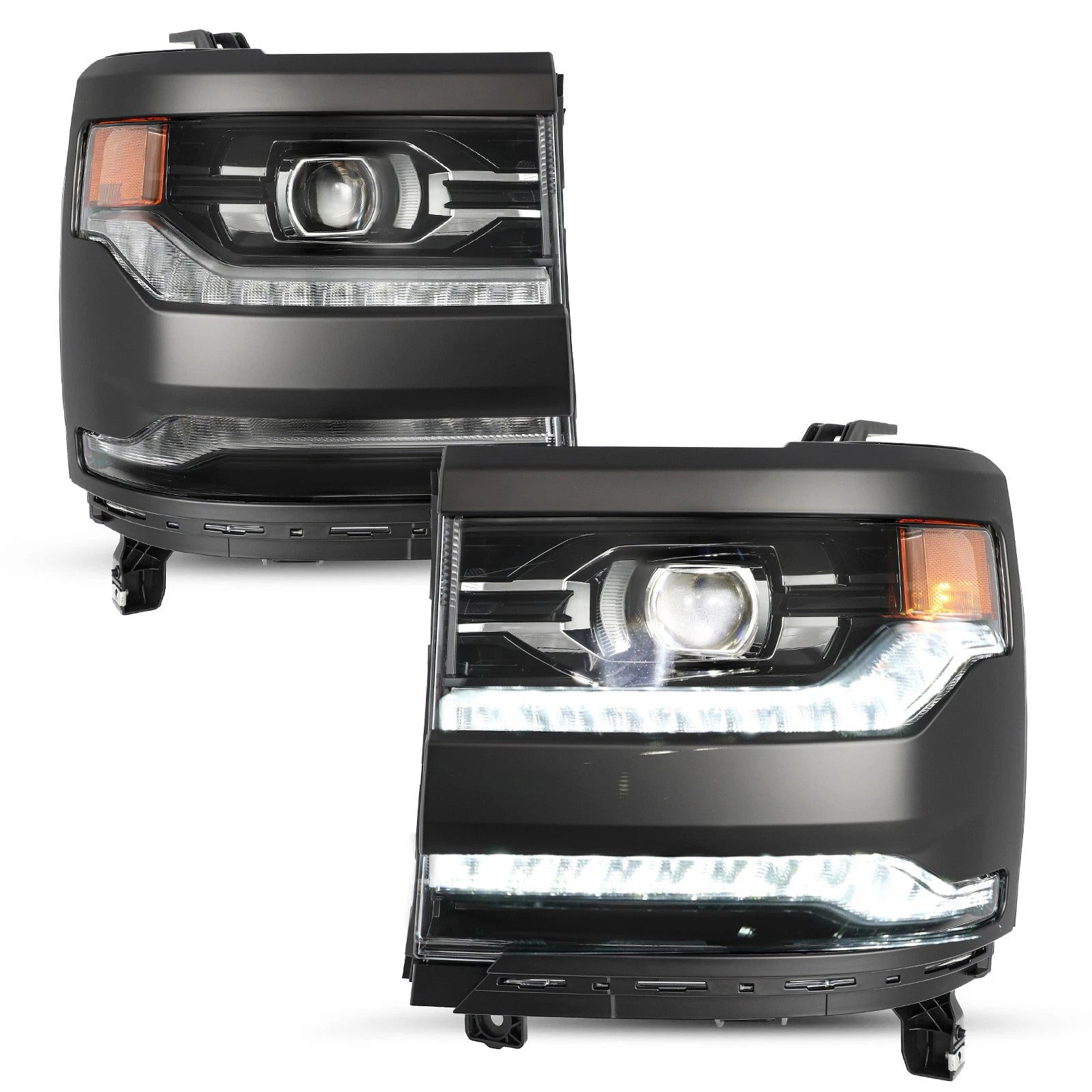 2016-2019 For Chevy Silverado 1500 Left+Right LED Headlight Gloss Black 84357696 84893098