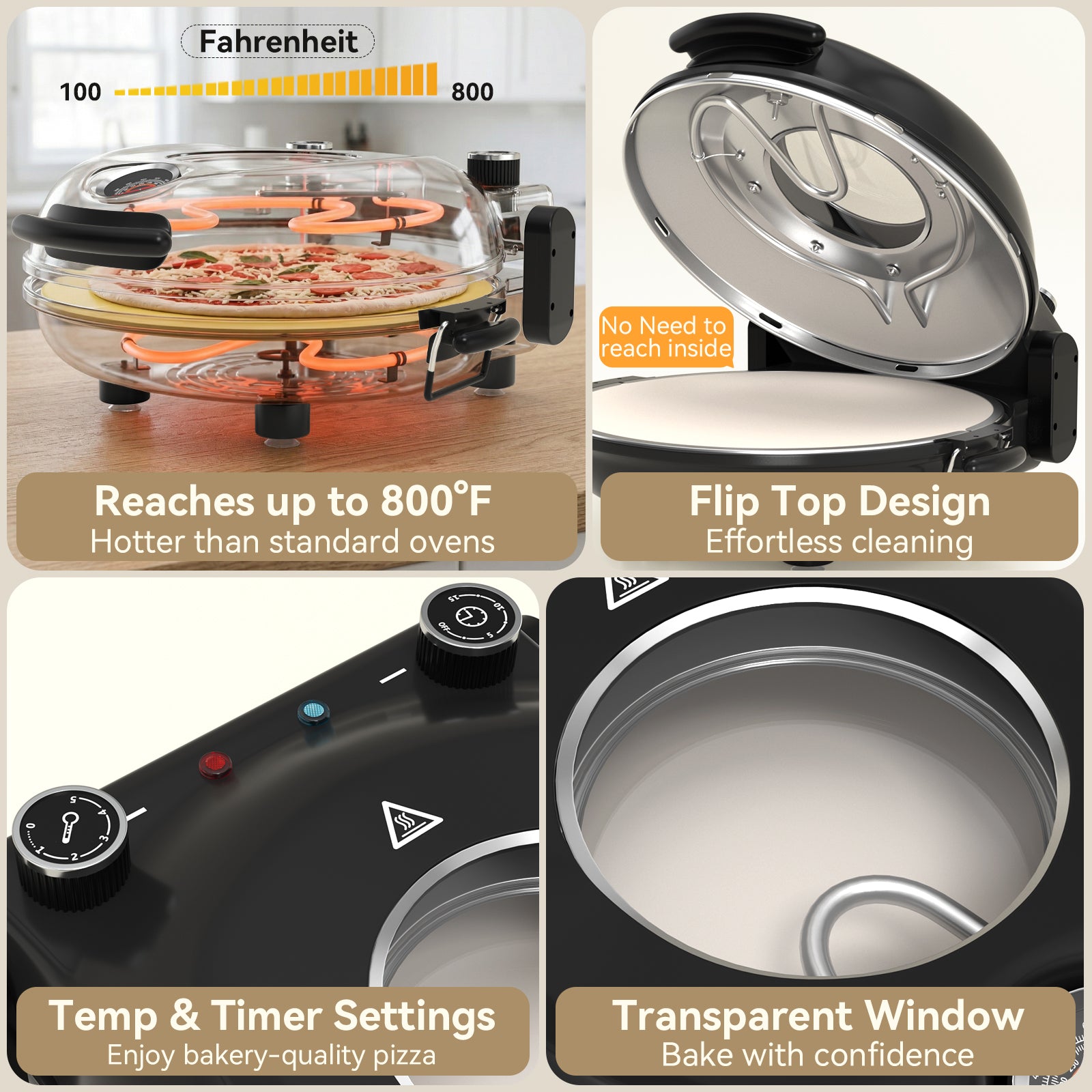 Electric Pizza Maker–12 Inch Electric Pizza Oven Indoor Countertop Maker with Ceramic Stone Heats up to 800˚F