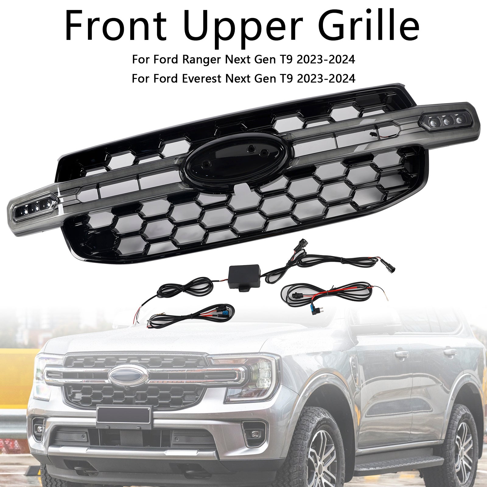 2023-2024 Ford Everest Next Gen T9 Front Bumper Grille Grill (With White LED)