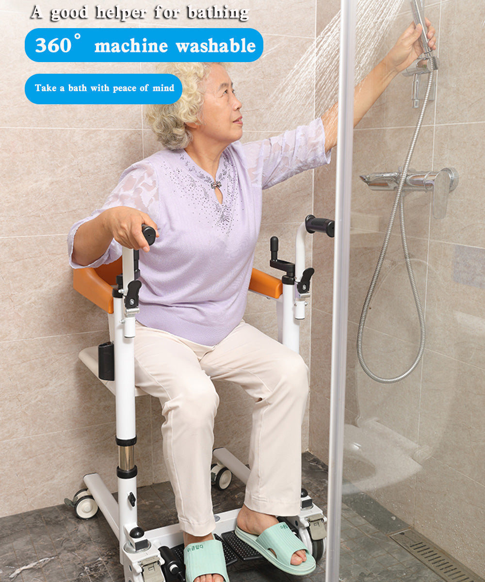 Lift For Elderly Patient Transfer Wheelchair W/180° Split Seat and Bedpan