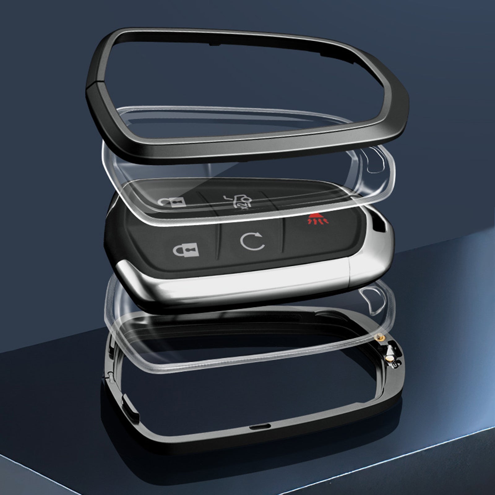 Aluminum Alloy TPU Black Car Key Case Cover With Buckle For Cadillac