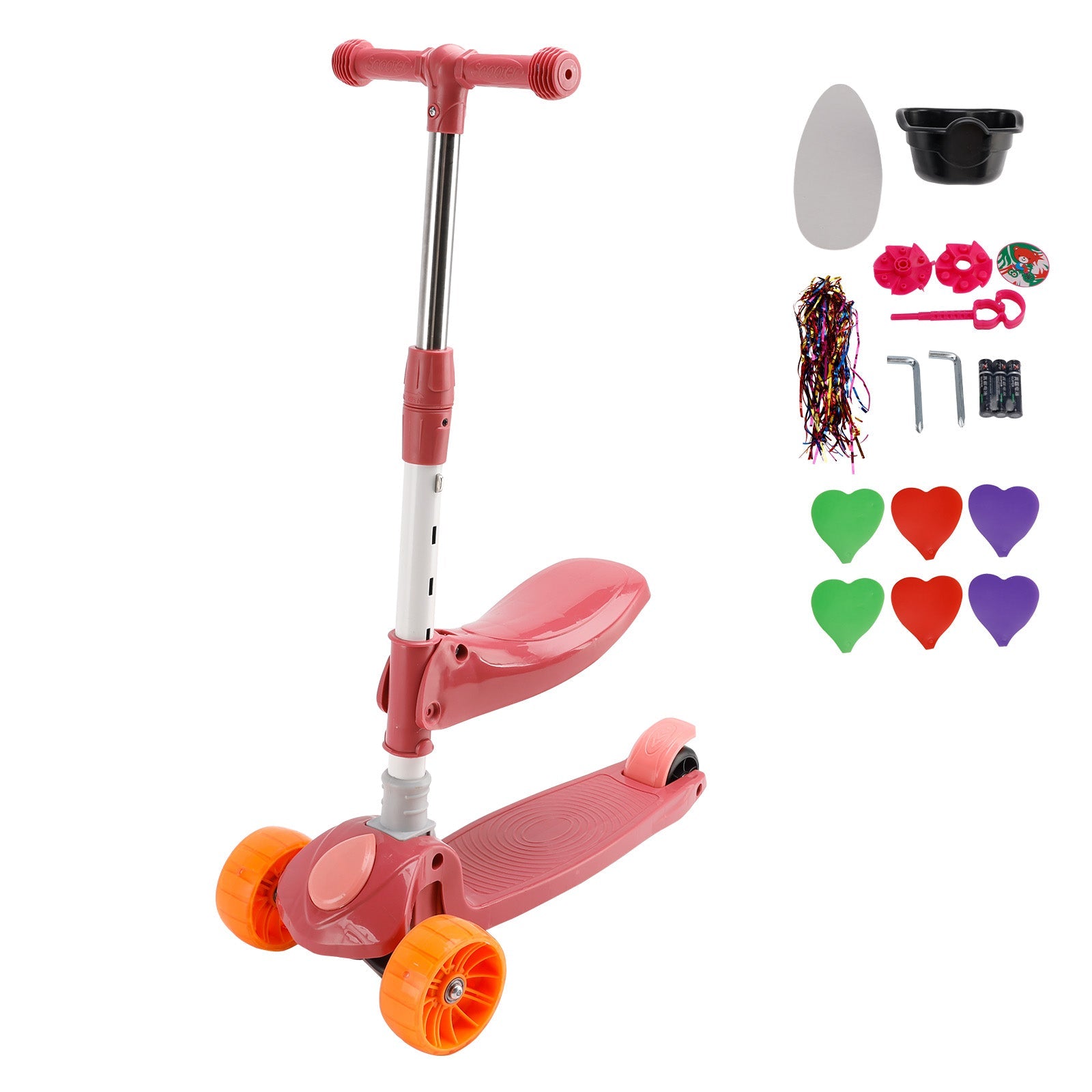 2-in-1 Kids Scooter Foldable Seat Light 3 Wheel Adjustable Folding Bar Blue/Pink
