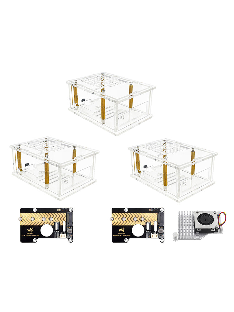 Raspberry Pi5 PCI-E Adapter Case PCIe to M.2 Adapter Board Acrylic Box Radiator