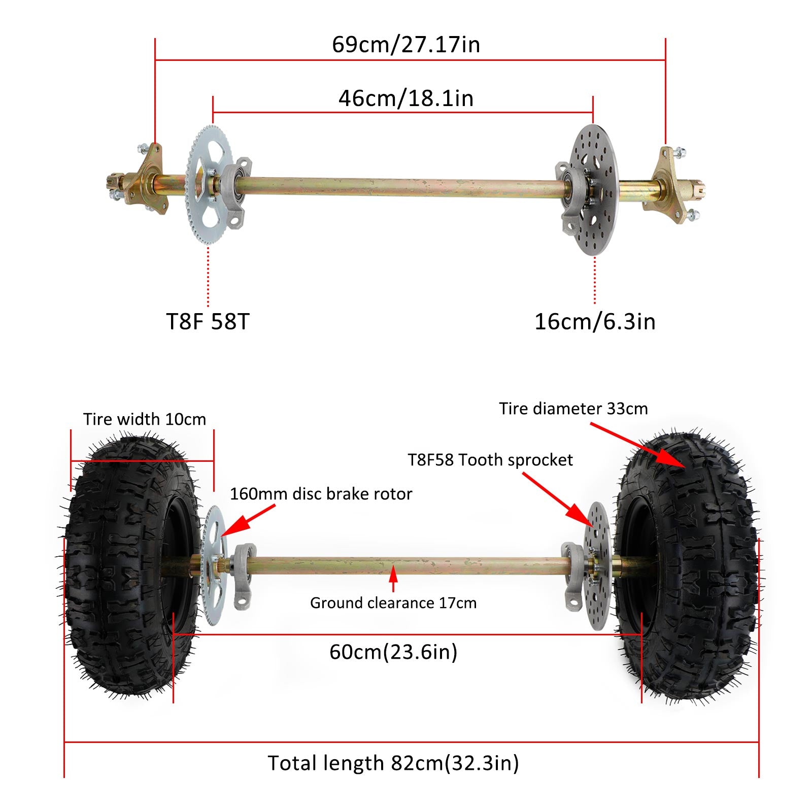 29" Rear Axle Assembly Complete Wheel Hub Kit for Go Kart Quad Trike Drift Bikes