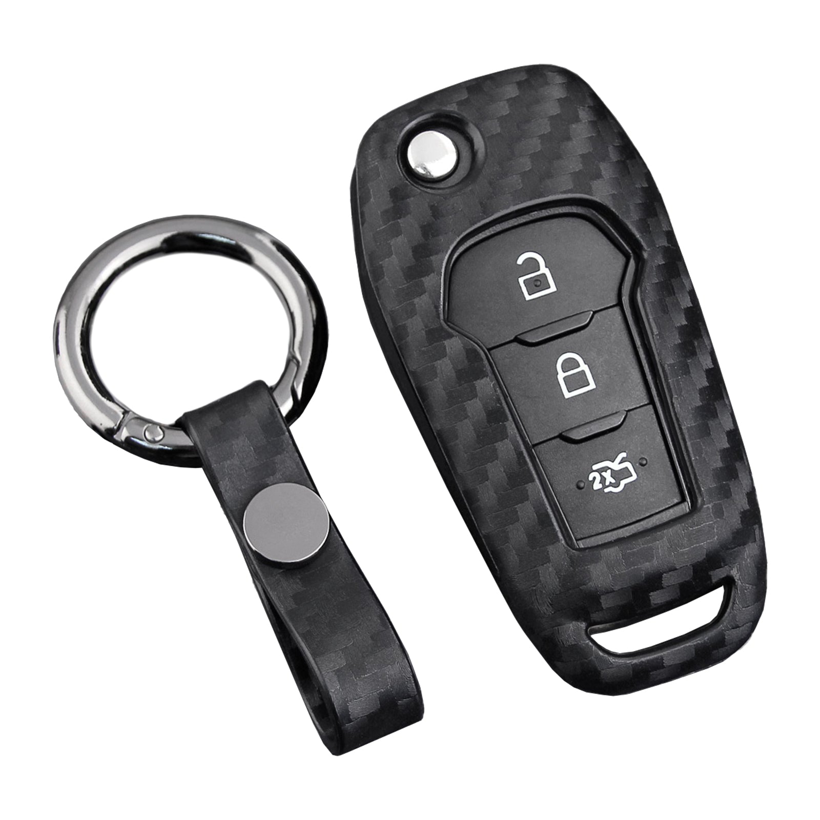 Leather Silicone Car Key Case Cover With Buckle For Ford