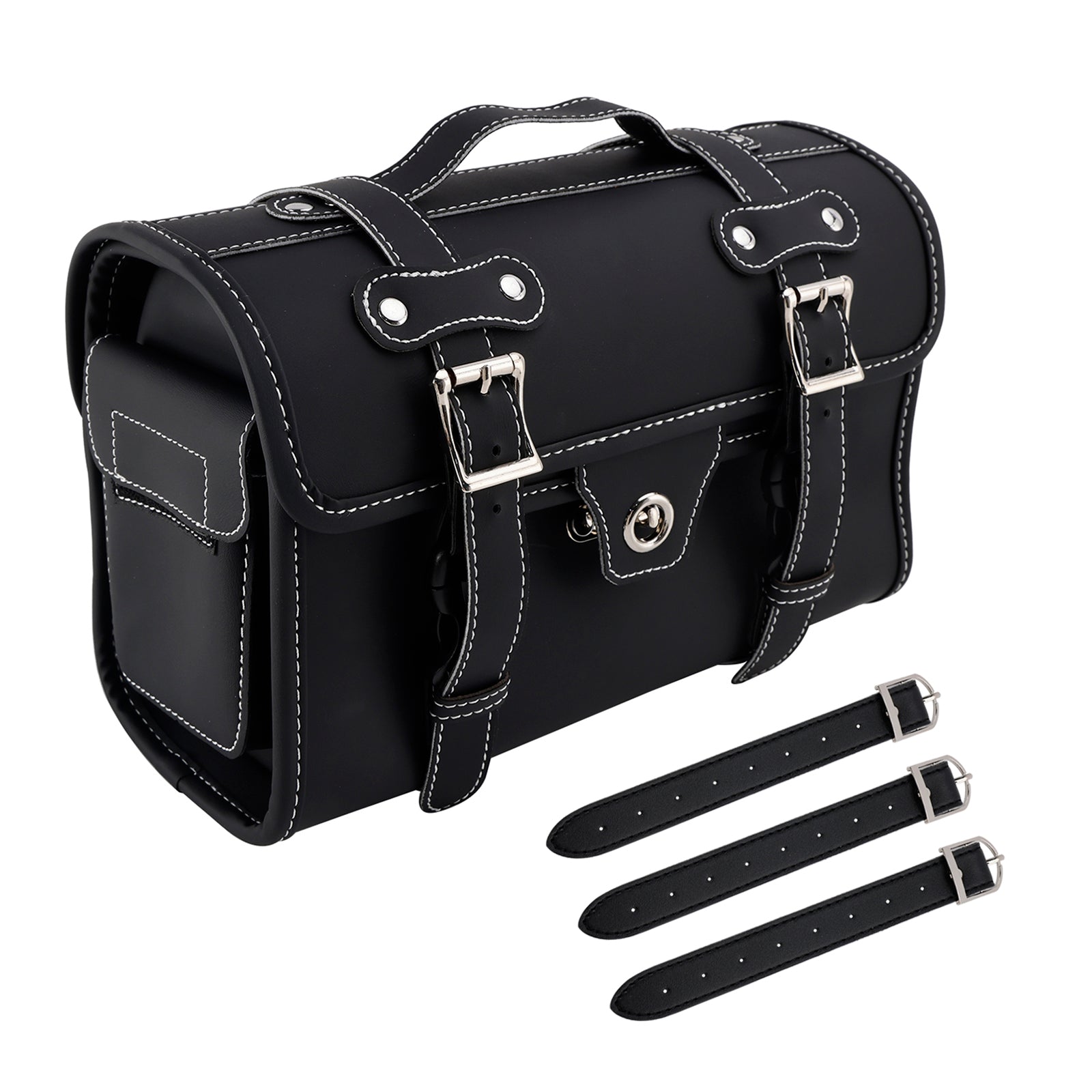 Universal Saddlebag Side Storage Bag Pannier Luggage Pu For Motorcycle Black