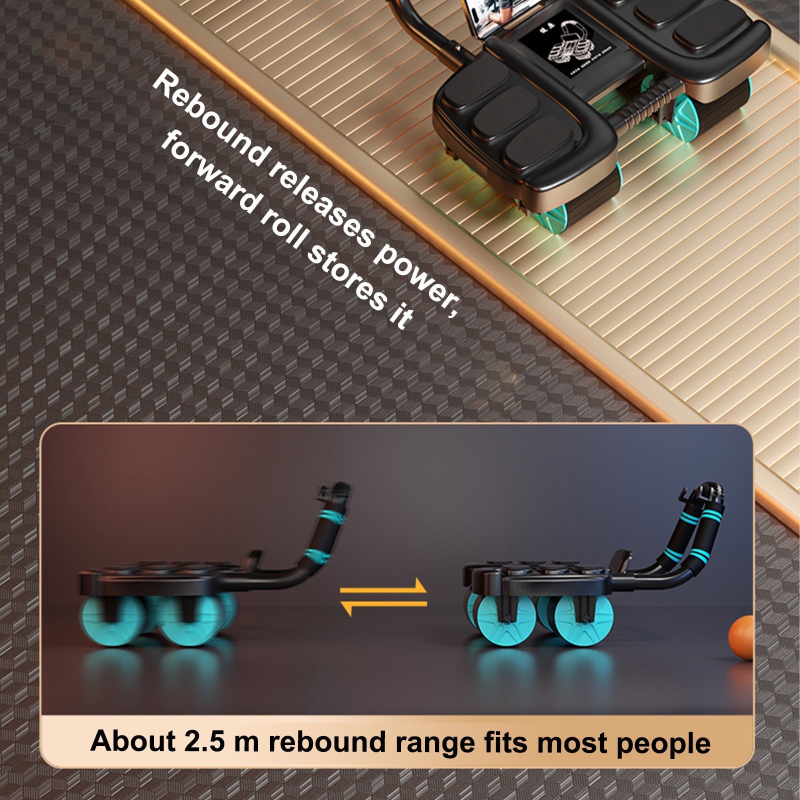 Perfect Core Trainer for Men & Women Automatic Rebound Ab Wheel with Elbow Support & 4-Wheel Stability – Includes Timer Portable Home Gym Equipment Blue