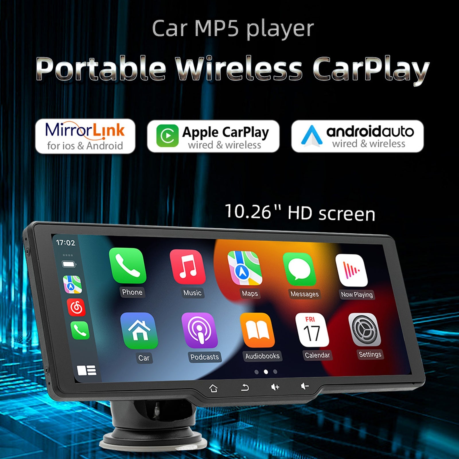 10.77" Screen Portable Wireless Carplay Car Bluetooth MP5 Player + 4 LED Camera