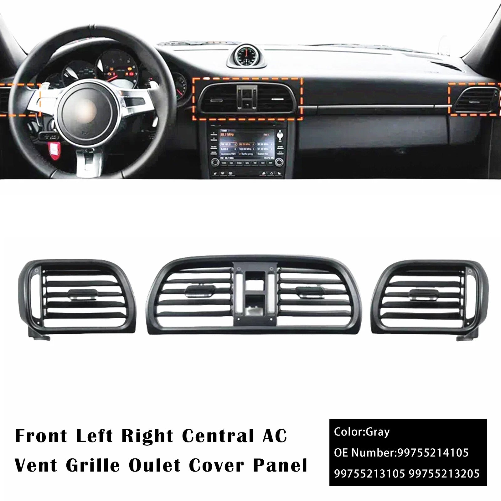 2004-2012 Porsche GT2 GT3 997 Left Right Central AC Vent Cover Gray 99755214105 99755213105 99755213205