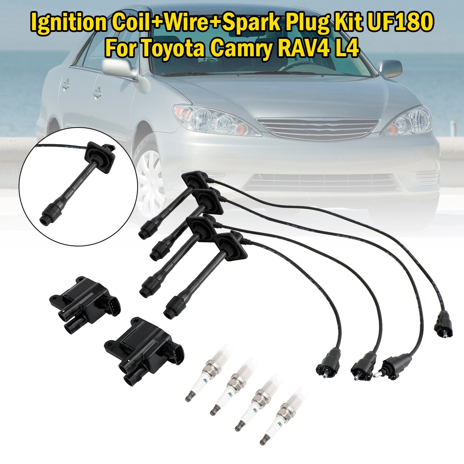 1997-2001 Toyota Camry RAV4 2.2L L4 Ignition Coil+Wire+Spark Plug Kit UF180 7805-3109-7808-3168A 90080-91110