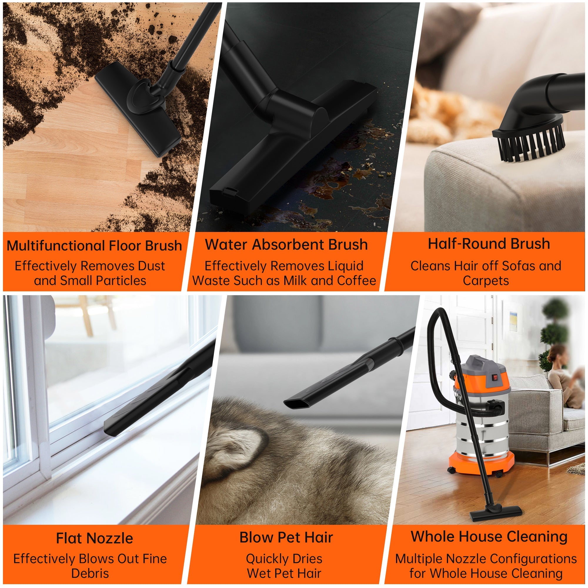 Wet Dry Blow Three Uses 10 Gallon 1200w 8 Peak Hp Stainless Steel Shop Vac Vacuum Cleaner Garage Portable Car Detailing For House Garage Workshop Car