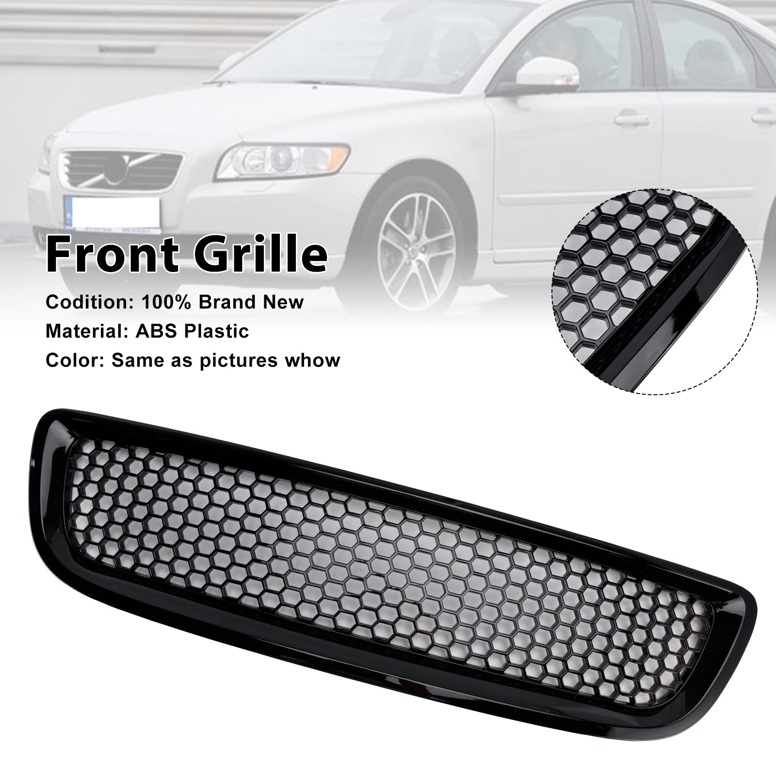 2008-2012 Volvo S40 V50 Gloss Black Front Bumper Honeycomb Grille Grill 617215170871 30744914