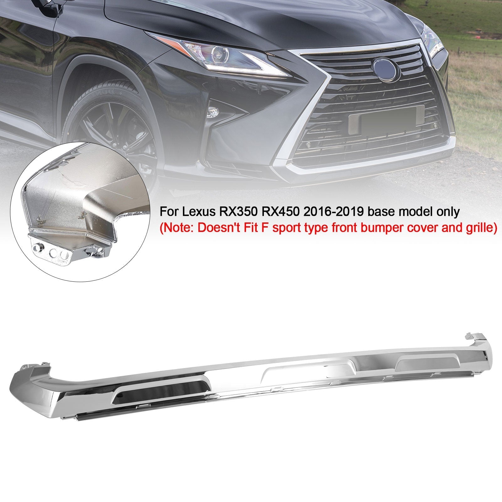 2016-2019 Lexus RX350 RX450 Front Bumper Cover Lower Grille Base Chrome Molding