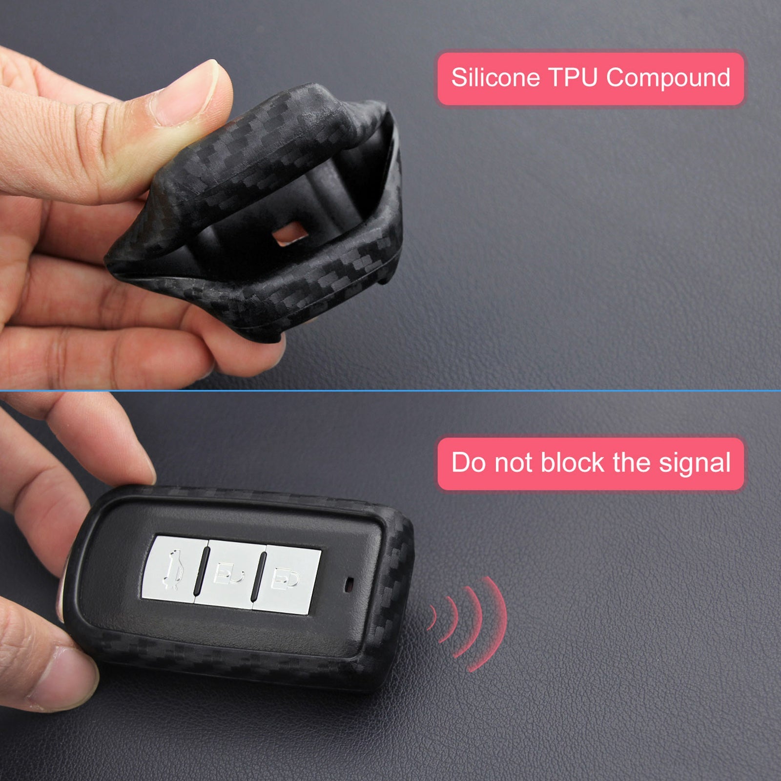 Leather Silicone Car Key Case Cover With Buckle For Mitsubishi