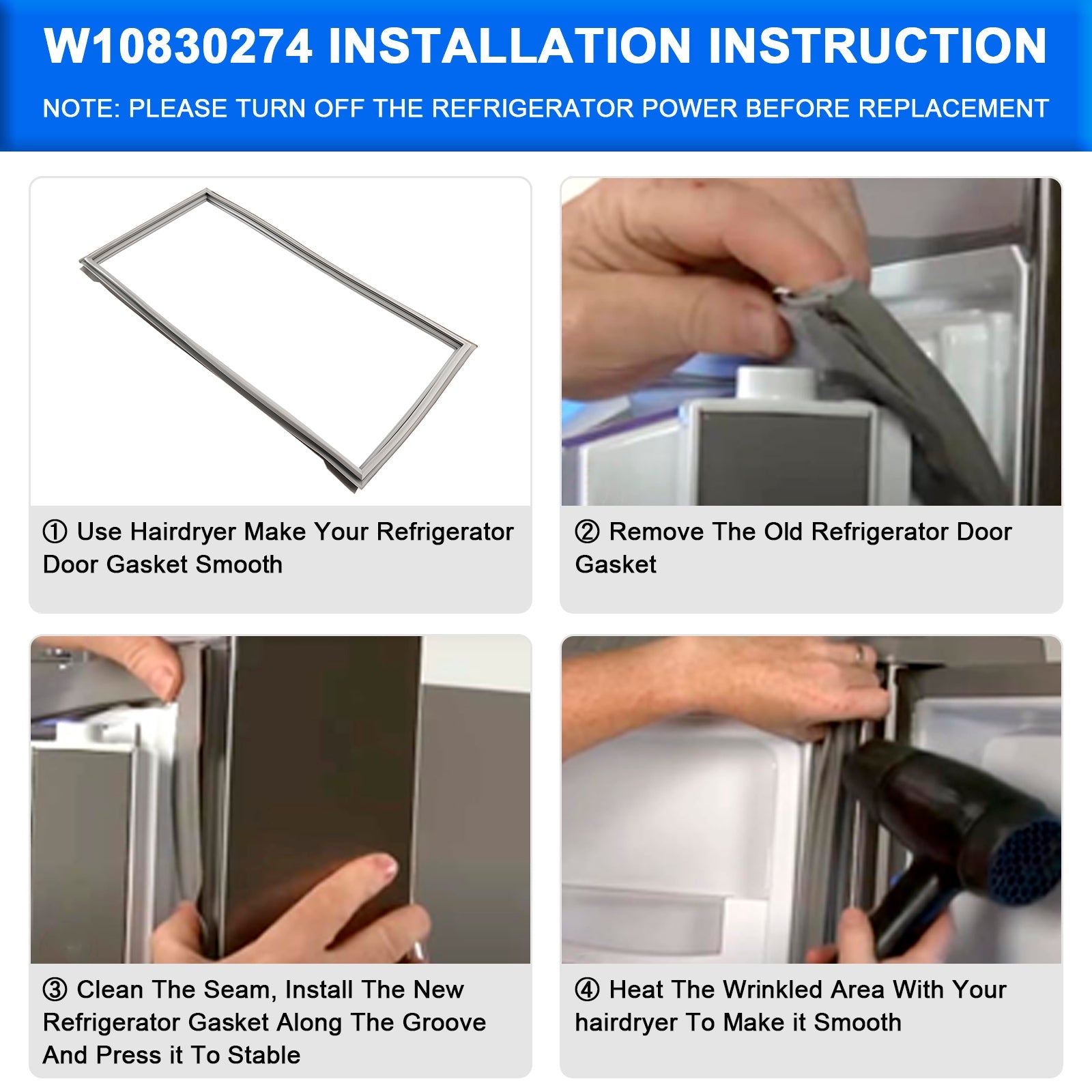 DA97-12522J Freezer Door Gasket for Samsung Refrigerator AP5623489 PS4176607