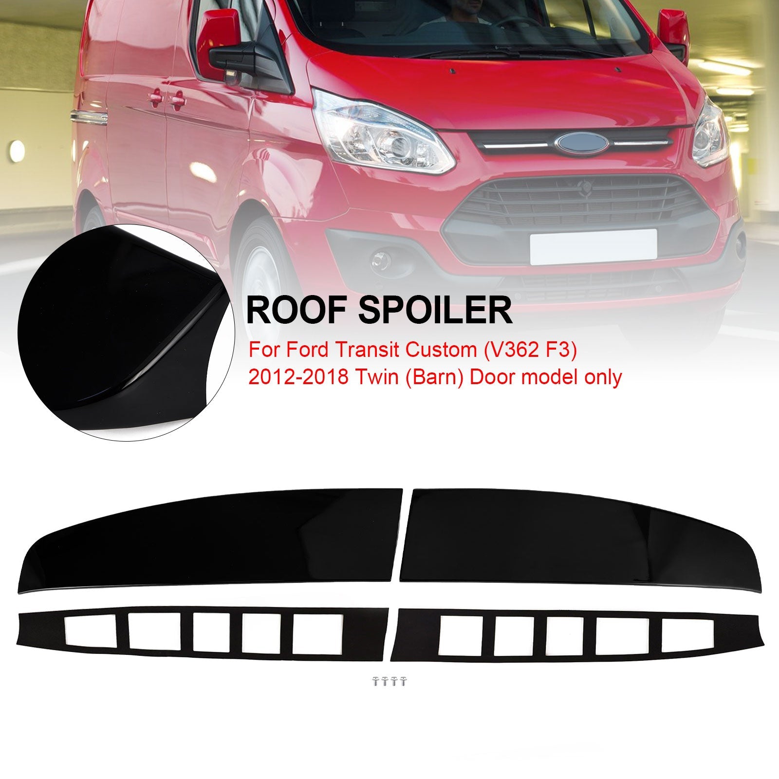 Black Rear Twin Barn Door Roof Spoiler Fit Ford Transit Custom 2012-2023