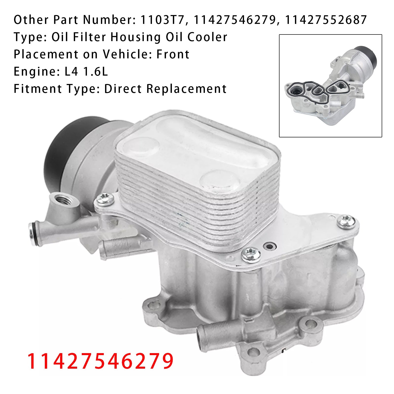 2009-2011 Mini Cooper R57 L4 1.6L Petrol Convertible Engine Oil Cooler Oil Filter Assembly 11427546279 11427552687